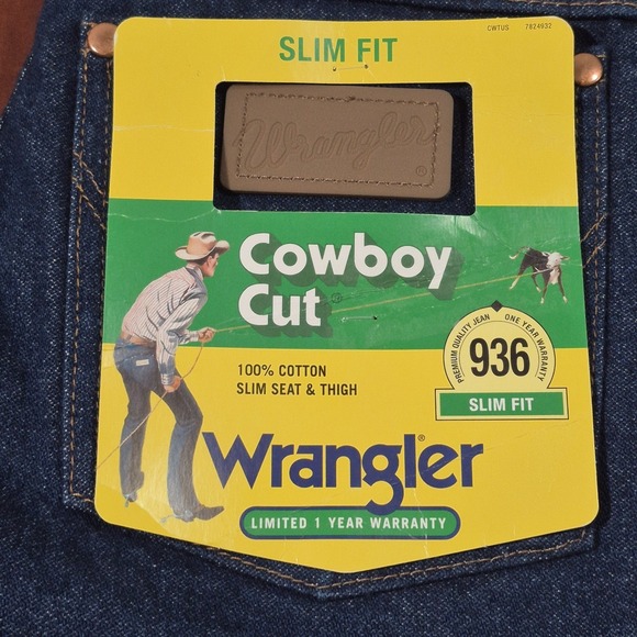 Wrangler 936 Cowboy Cut Slim Fit Jeans Men's‎ 27x32, Indigo Blue, 100% Cotton - Picture 4 of 8